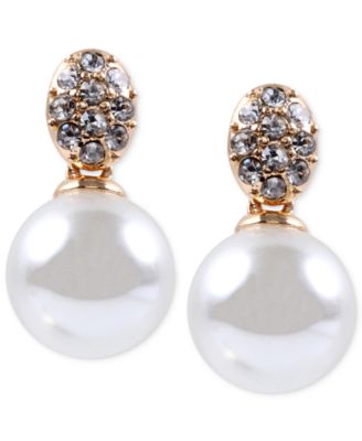 Anne Klein - Gold-Tone Crystal and Glass Pearl Earrings