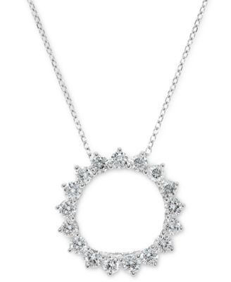 Macy's - Diamond Circle Pendant Necklace (3/4 ct. t.w.) in 14k White Gold, 16" + 2" extender