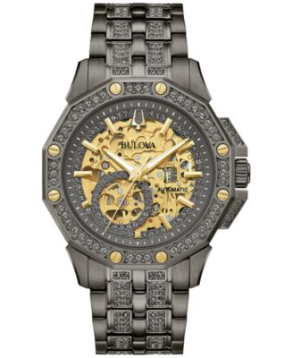 Bulova - Men's Octava Automatic Crystal-Accent Gray Stainless Steel Bracelet Watch 41.7mm