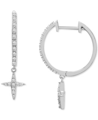 Macy's - Diamond Cross Dangle Hoop Earrings (1/5 ct. t.w.) in 10k White Gold