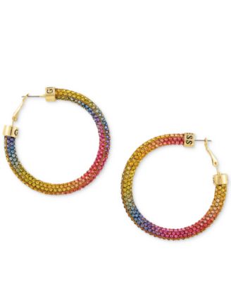 GUESS - Gold-Tone Pav&eacute; Crystal Ombr&eacute; Rainbow Sparkle Hoop Earrings, 2"