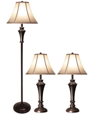 StyleCraft - Aged Bronze Steel Set of 2 Table Lamps and Floor Lamp