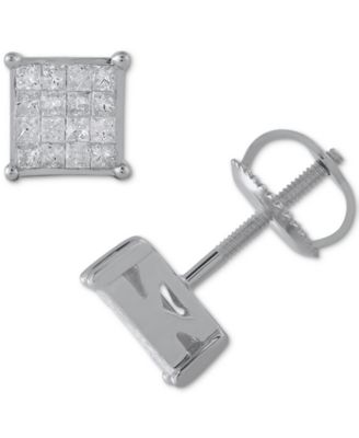 Macy's - Diamond Princess Cluster Stud Earrings (1/2 ct. t.w.) in 14k White Gold
