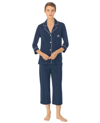 Lauren Ralph Lauren - 3/4 Sleeve Classic Notch Collar Top and Capri Pajama Pants