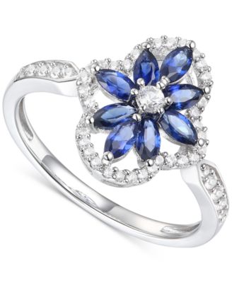 Macy's - Lab-Created Emerald (3/4 ct. t.w.) & Lab-Created White Sapphire (1/3 ct. t.w.) Flower Halo Ring in 14k Gold-Plated Sterling Silver (Also in Lab-Created Ruby & Lab-Created Sapphire)