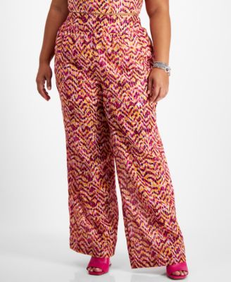 Bar III - Plus Size Printed High-Rise Wide-Leg Pants