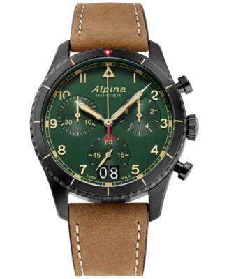 Alpina - Men's Swiss Chronograph Startimer Pilot Brown Leather Strap Watch 44mm
