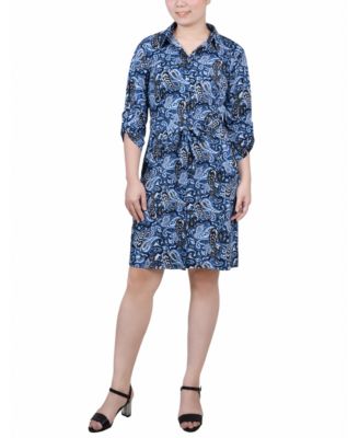 NY Collection - Petite 3/4-Sleeve Printed Shirt Dress