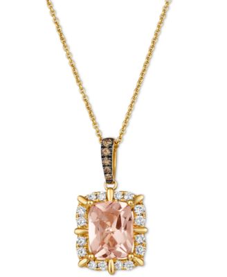 Le Vian - Peach Morganite (1-1/2 ct. t.w.) & Diamond (1/4 ct. t.w.) 20" Adjustable Pendant Necklace in 14k Gold
