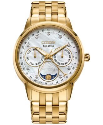 Citizen - Eco-Drive Women's Calendrier Diamond-Accent Gold-Tone Stainless Steel Bracelet Watch 37mm