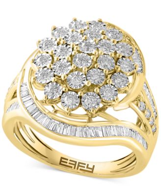 EFFY Collection - Diamond Round & Baguette Cluster Swirl Ring (7/8 ct. t.w.) in 14k Gold