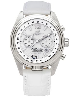 Abingdon Co. - Women's Chronograph White Leather Strap Steel Watch 40mm
