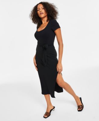 Bar III - Women's Ribbed Short-Sleeve Midi Dress