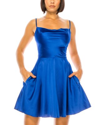 B Darlin - Juniors' Cowlneck Satin A-Line Lace-Up-Back Dress