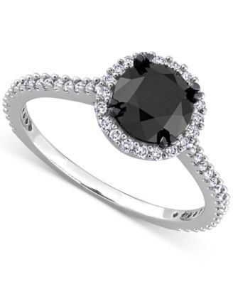 Macy's - Black Diamond (1 ct. t.w.) & White Diamond (1/4 ct. t.w.) Halo Engagement Ring in 14k White Gold