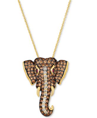 Le Vian - Diamond (1-5/8 ct. t.w.) & Passion Ruby Accent Elephant Adjustable 20" Pendant Necklace in 14k Gold