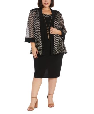 R & M Richards - Plus Size Metallic Chevron Jacket & Necklace Dress