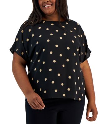 Anne Klein - Plus Size Dot-Print Bateau-Neck Short-Sleeve Blouse