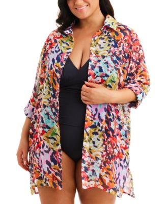 Bleu by Rod Beattie - Plus Size Party Animal Chiffon Shirt Cover-Up