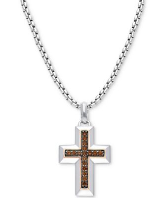Le Vian - Men's Chocolate Diamond Cross 22" Pendant Necklace (1/3 ct. t.w.) in Sterling Silver & 14k Rose Gold-Plate