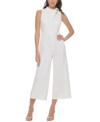 Calvin Klein - Women's Bow-Embellished Mock Neck Cropped Wide-Leg Jumpsuit