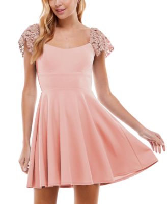 City Studios - Juniors' Lace-Sleeve Mini Dress