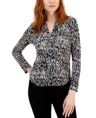 I.N.C. International Concepts - Petite Printed Zip-Pocket Top