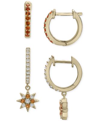 Macy's - 2-Pc. Set Citrine (1/4 ct. t.w.) & Lab-Created White Sapphire (1/2 ct. t.w.) Hoop & Dangle Star Earrings in 14k Gold-Plated Sterling Silver