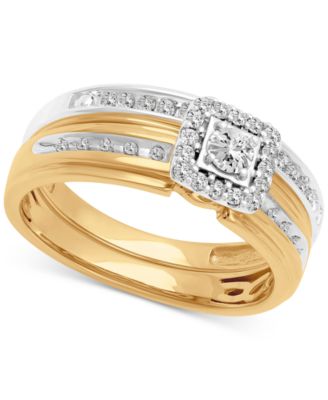 Macy's - Diamond Square Halo Cluster Bridal Set (3/8 ct. t.w.) in 14k Two-Tone Gold