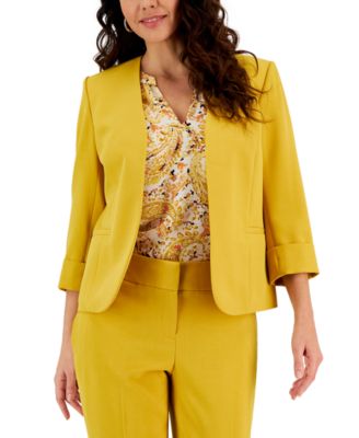 Kasper - Women's Stretch Crepe Open-Front Roll-Sleeve Jacket