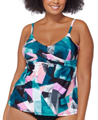 Raisins Curve - Plus Size Printed Art District Aries Twist-Front Tankini Swim Top