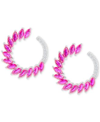 Macy's - Lab-Created Pink Sapphire (3-1/8 ct. t.w.) & Lab-Created White Sapphire (1/6 ct. t.w.) Spiral Hoop Earrings in Sterling Silver