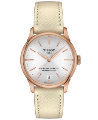 Tissot - Women's Swiss Automatic Chemin des Tourelles Powermatic 80 White Leather Strap Watch 34mm