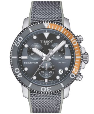 Tissot - Men's Swiss Chronograph Seastar 1000 Gray Textile Strap Watch 46mm