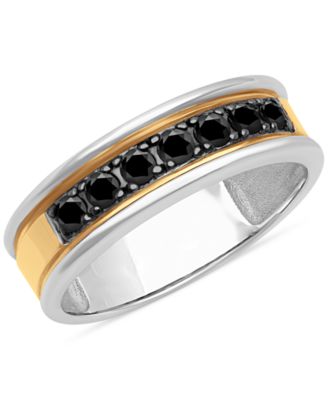 Macy's - Men's Black Sapphire Band (3/4 ct. t.w.) in Sterling Silver & 18k Gold-Plate
