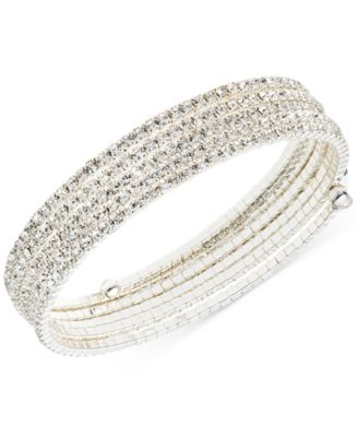 Anne Klein - Silver-Tone Multi-Row Rhinestone Flex Bracelet