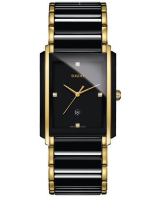Rado - Men's Swiss Integral Diamond Accent Black Ceramic & Gold-Tone Stainless Steel Bracelet Watch 31x41mm R20204712