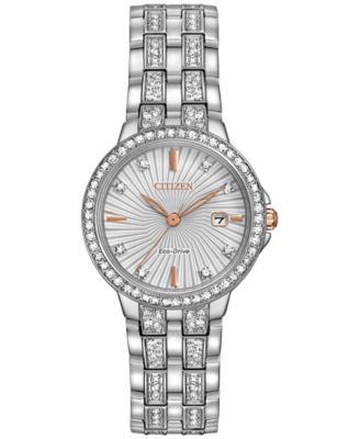 Citizen - Women's Eco-Drive Crystal Accent Stainless Steel Bracelet Watch 28mm EW2340-58A