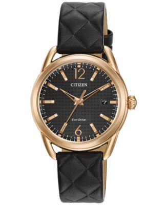 Citizen - Women's Drive Black Quilted Leather Strap Watch 34mm FE6083-13E