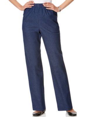 Alfred Dunner - Petite Wide-Leg Pull-On Denim Pants, Black Wash