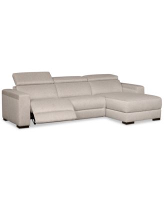 Furniture - Nevio 3-Pc. Fabric Sectional Sofa with Chaise, 1 Power Recliner and Articulating Headrests, Created for Macy's