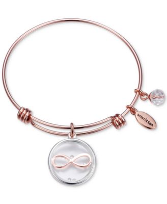 Unwritten - Cubic Zirconia Infinity Charm Adjustable Bangle Bracelet in Rose Gold-Tone Stainless Steel