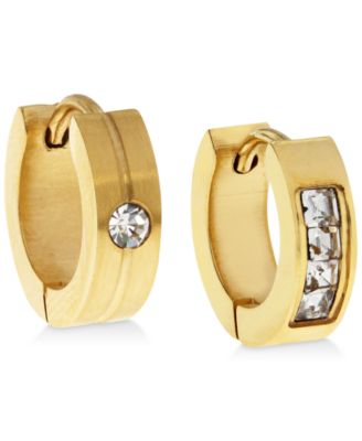 Sutton by Rhona Sutton - Men's Gold-Tone Stainless Steel & Cubic Zirconia Mismatch Hoop Earrings