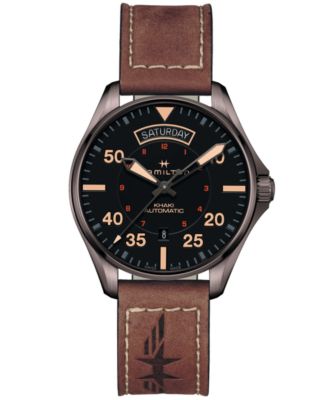 Hamilton - Men's Swiss Automatic Khaki Pilot Brown Leather Strap Watch 42mm