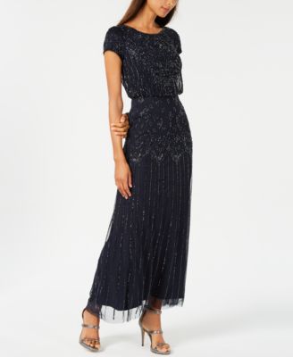 Adrianna Papell - Beaded Short-Sleeve Gown