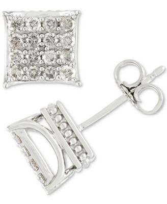 Macy's - Men's Diamond Square Cluster Stud Earrings (1/2 ct. t.w.) in 10k White Gold
