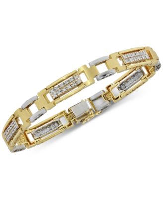 Macy's - Men's Diamond (1 ct. t.w.) Bracelet in 10k Yellow & White Gold