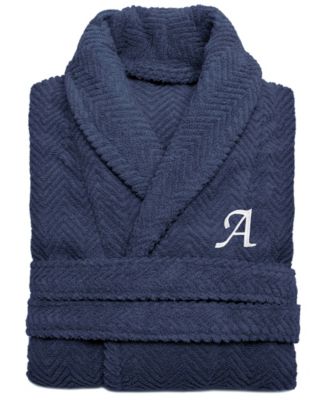 Linum Home - 100% Turkish Cotton Personalized Unisex Herringbone Bath Robe - Midnight Blue