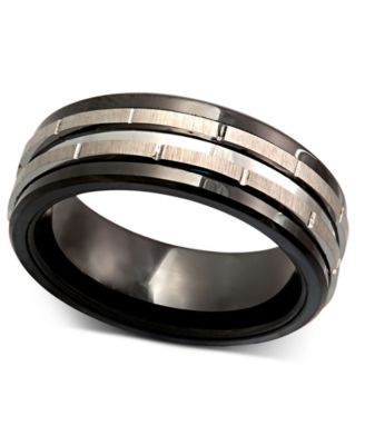 Macy's - Men's Tungsten Ring, Black Ceramic Tungsten Design Ring