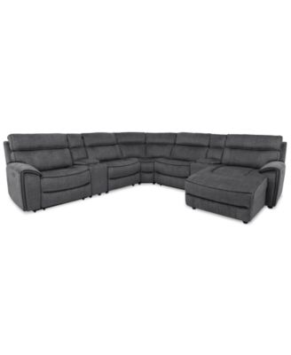 Furniture - Hutchenson 7-Pc. Fabric Chaise Sectional with 3 Power Recliners and 2 Consoles